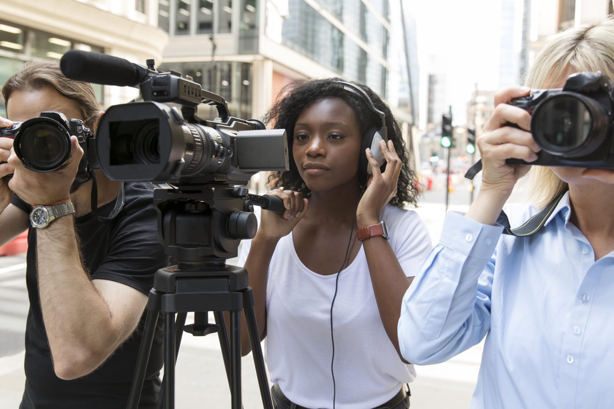 Close Up Camera Crew Filming Interview