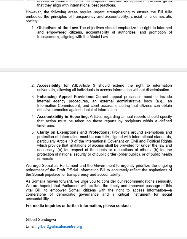 AFIC Statement on Somalia's draft information Bill